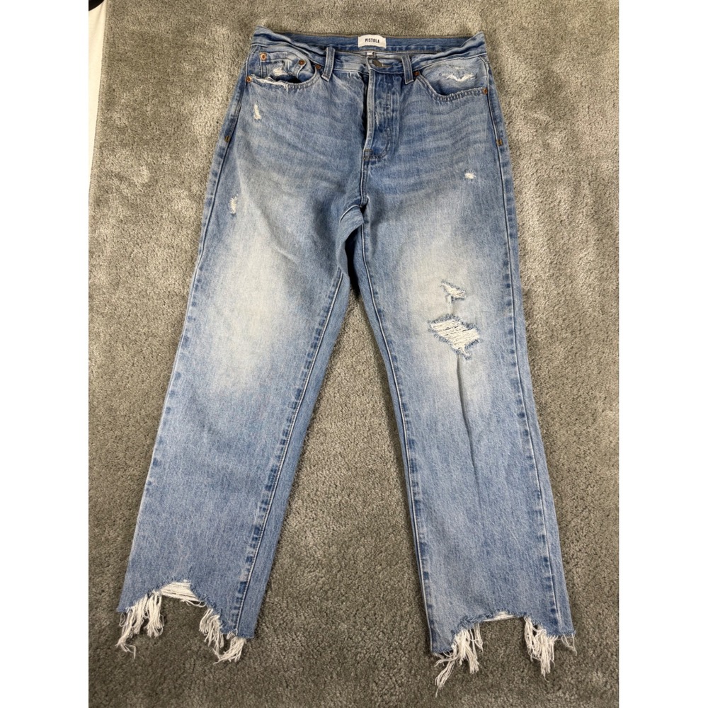 Pistola Denim Light Wash Distressed Straight Leg Jeans Step Hem 29 P6883RLP-DPR